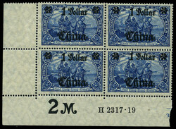 1 Dollar auf 2 Mark 1919 dunkel- bis schwärzlichblau, Kriegsdruck, ...